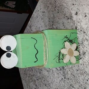 Handmade Wooden Frog Decor with Flower